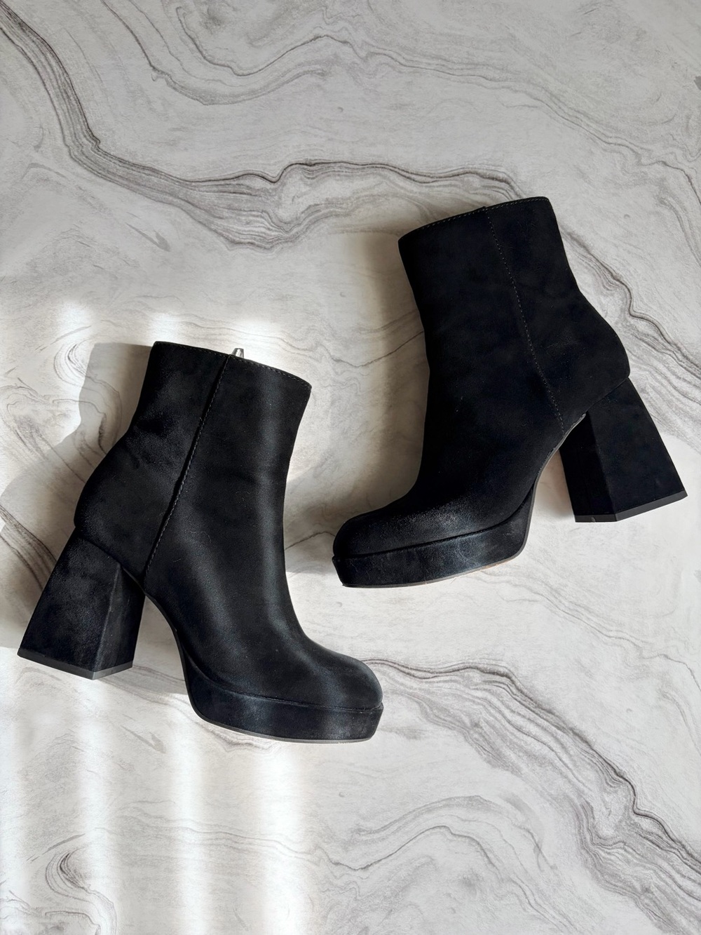 Black Platform Block Heel Ankle Boots - Women